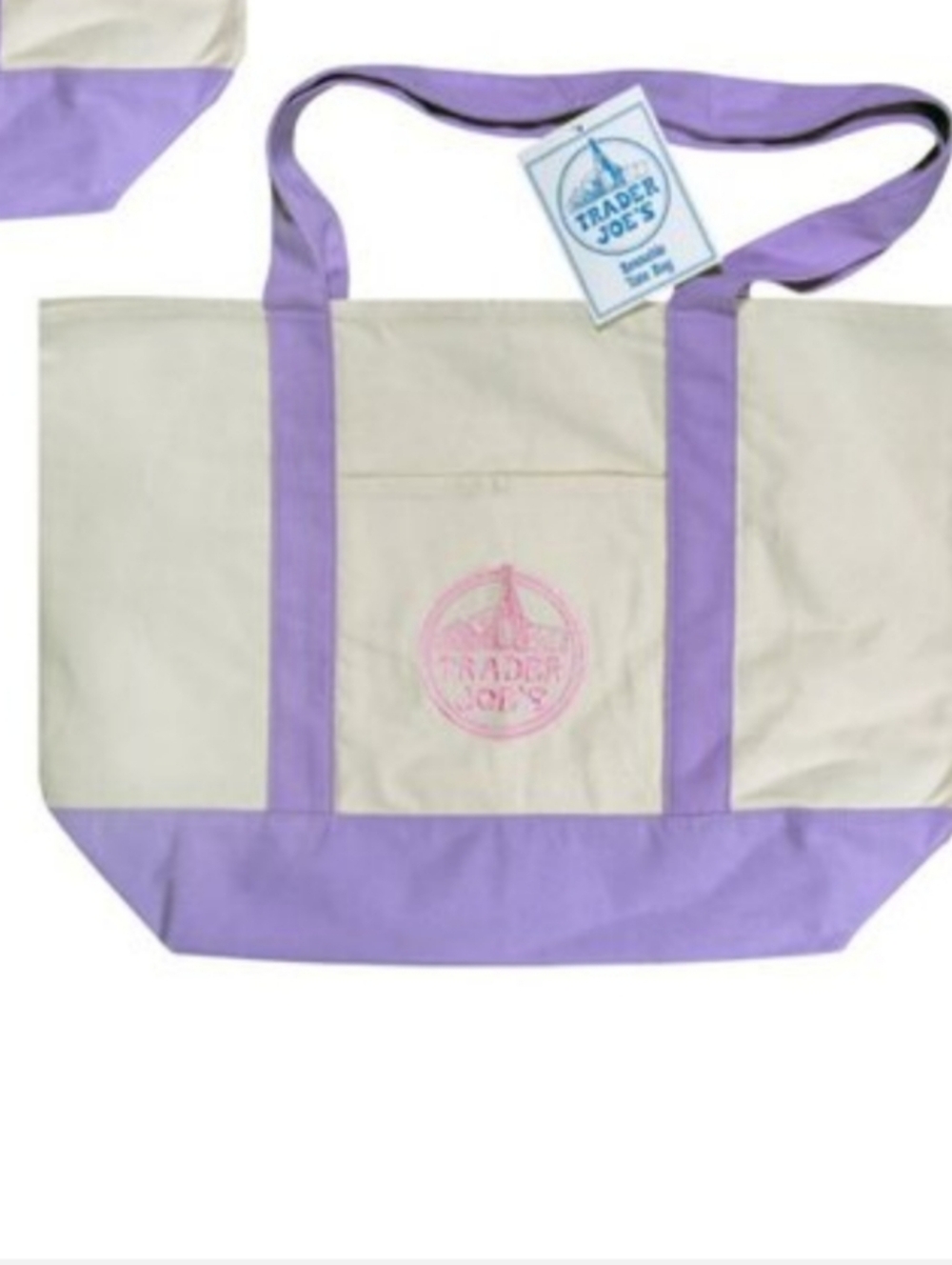 Trader Joe’s Large Canvas Tote Cream Lavender New Viral Sold Out Reusable Bags